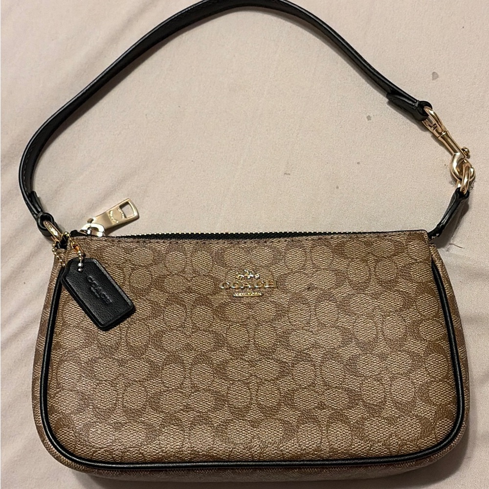 Coach Tan and Black Signature Shoulder Bag